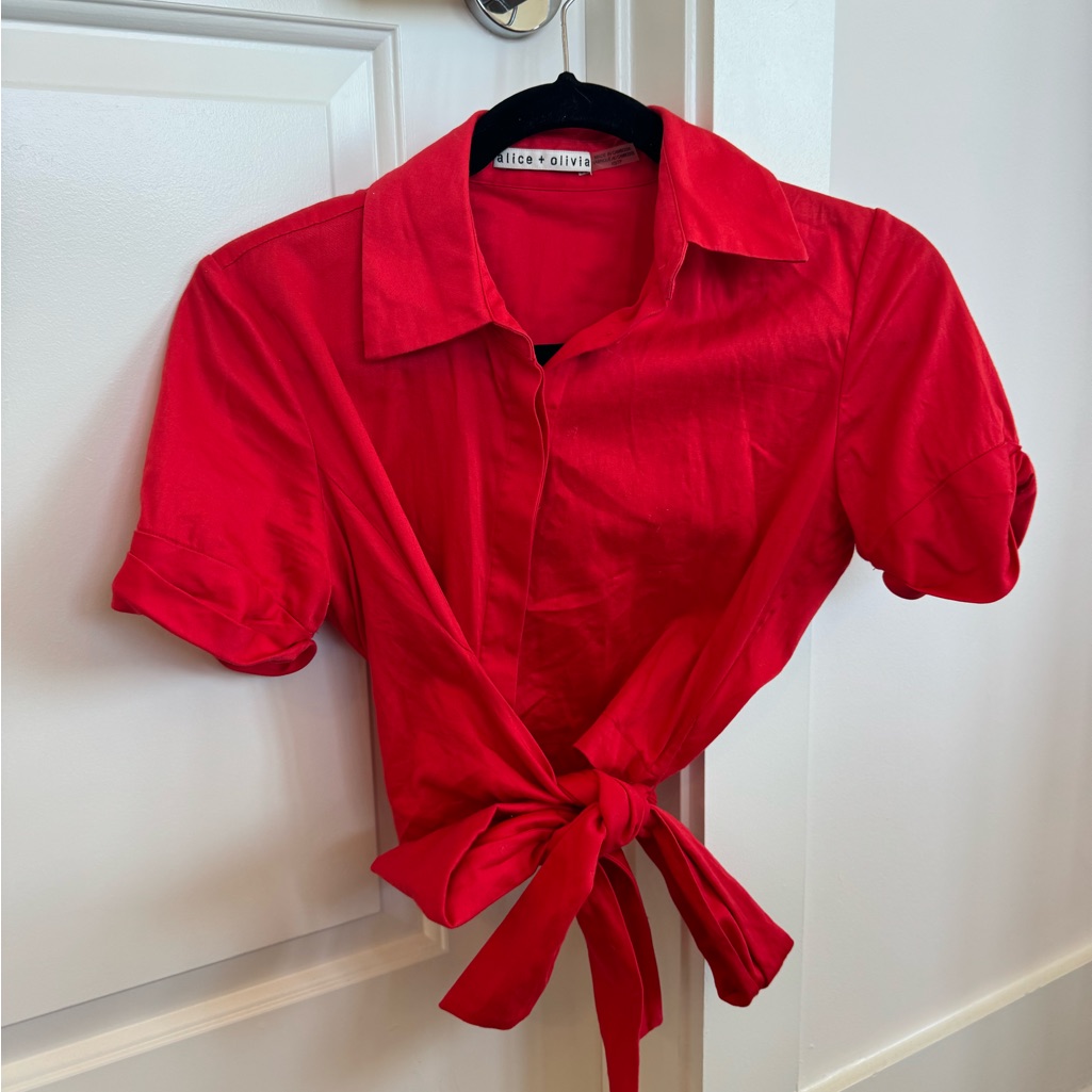 Red Wrap Button Down Top